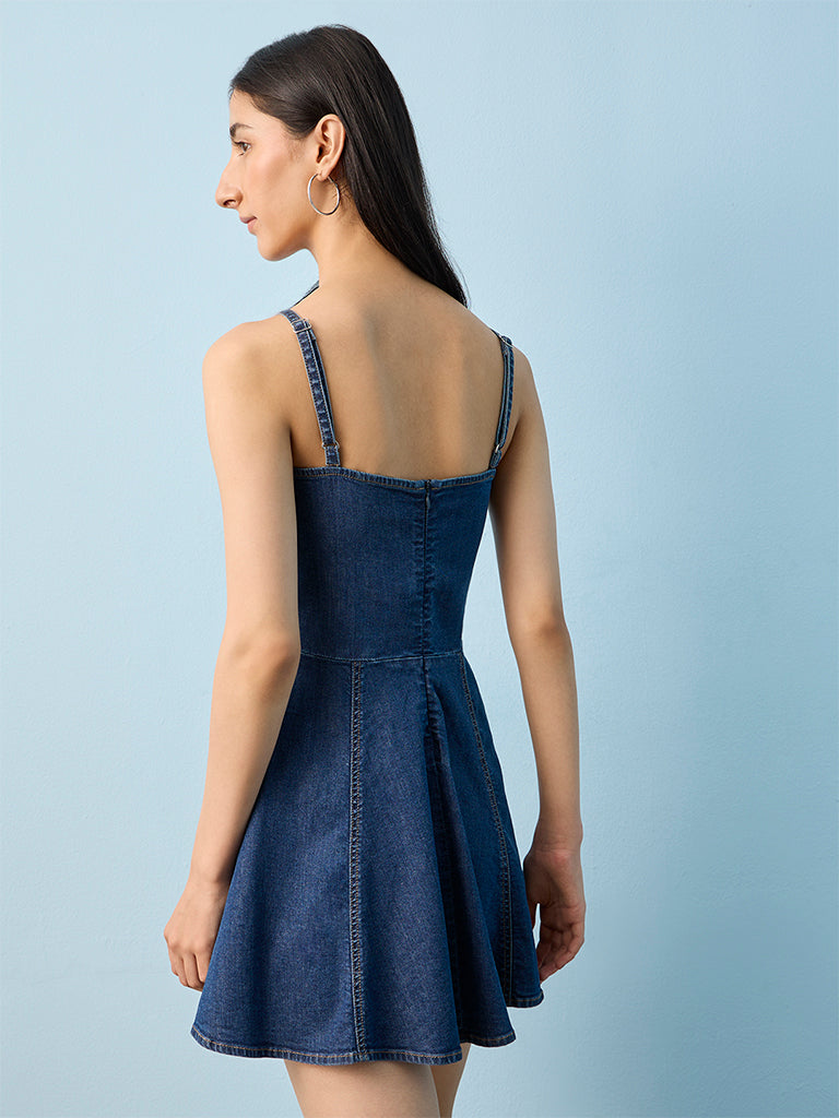 Nuon Blue Lace-Up Denim A-Line Dress
