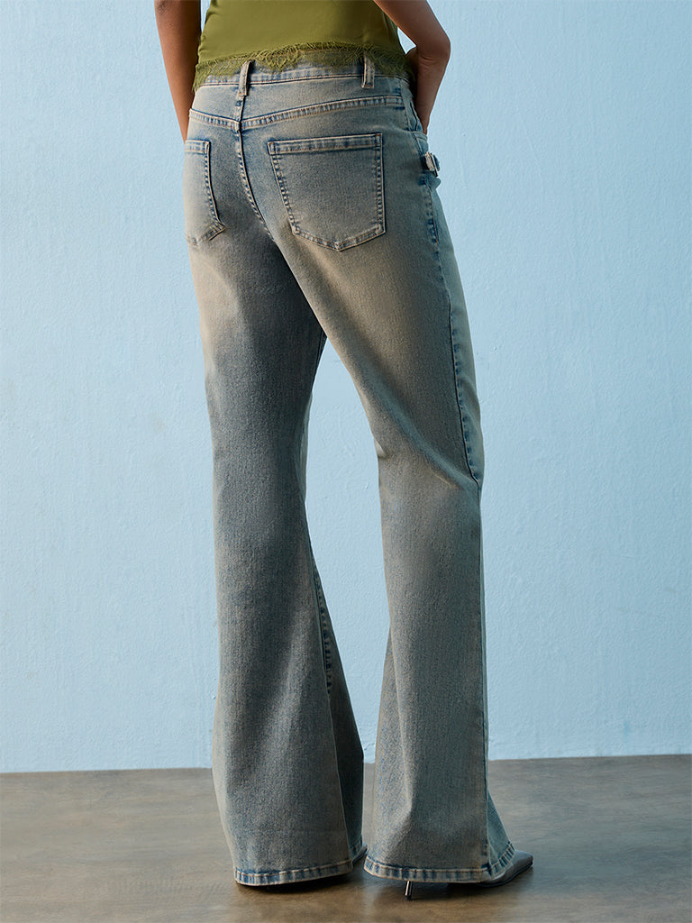 Nuon Light Blue Washed High-Rise Bootcut Jeans