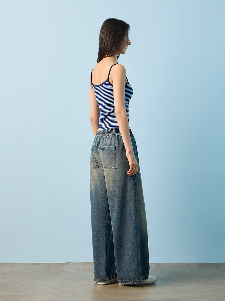 Nuon Blue Washed High-Rise Wide-Leg Jeans