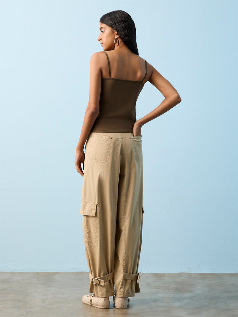 Nuon Beige High-Rise Cotton-Blend Cargo Pants