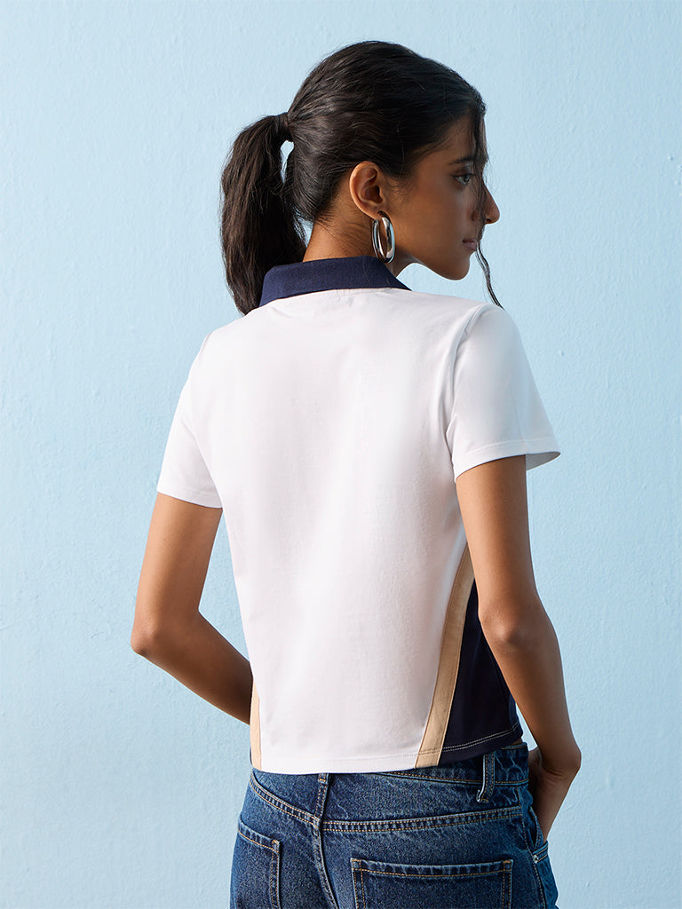 Nuon White Printed Cotton-Blend T-Shirt