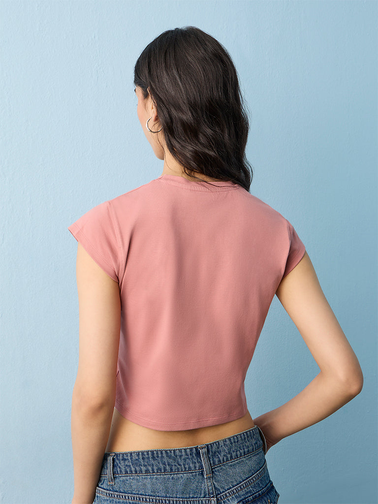 Nuon Dusty Pink Floral Pattern Cotton-Blend T-Shirt
