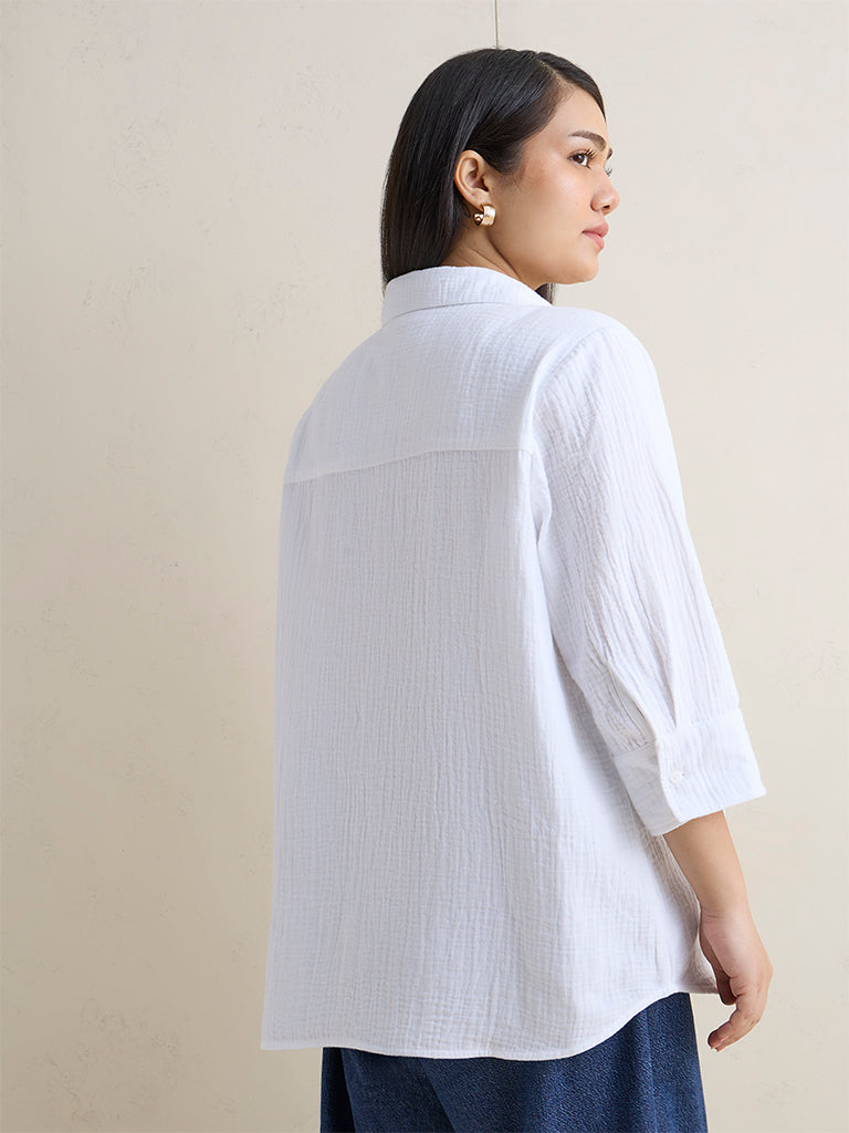 Gia White Crinkle-Textured Cotton Shirt