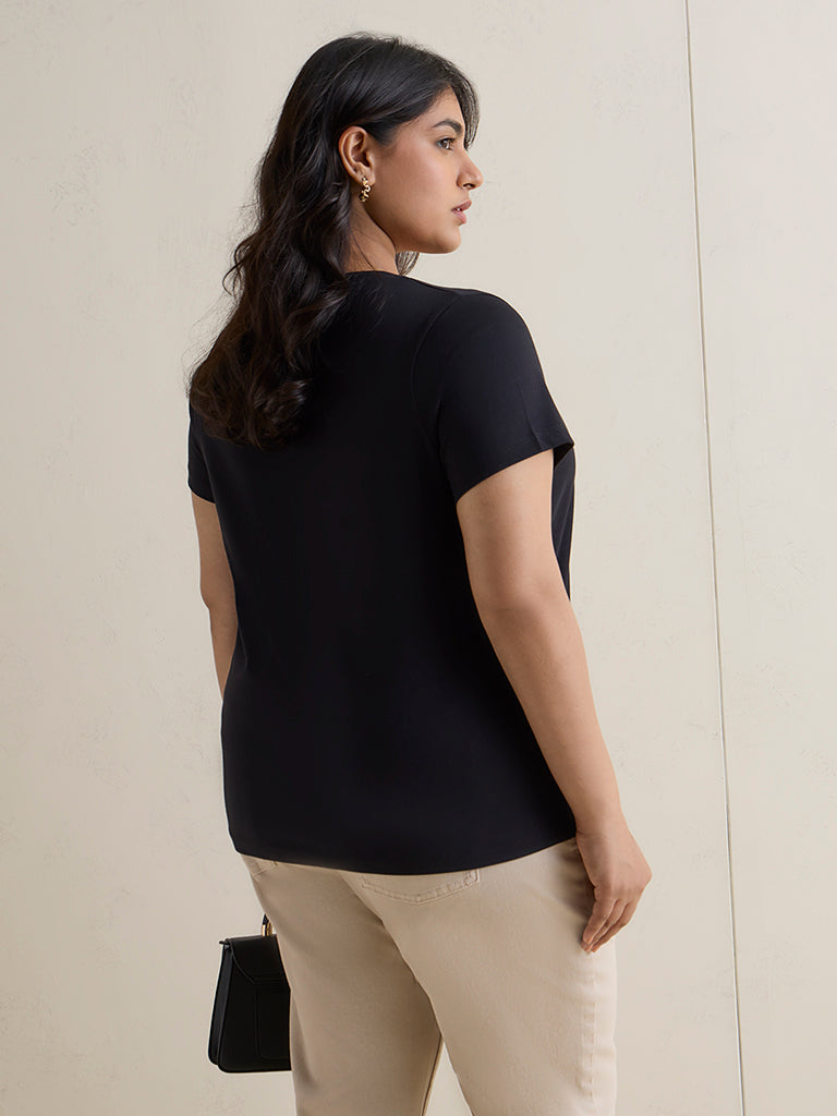 Gia Black Printed Cotton T-Shirt