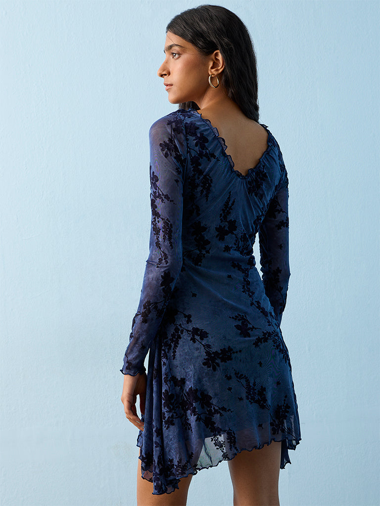 Nuon Navy Floral Pattern A-Line Dress