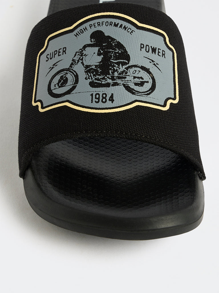 SOLEPLAY Black Graphic Printed Pool Slides