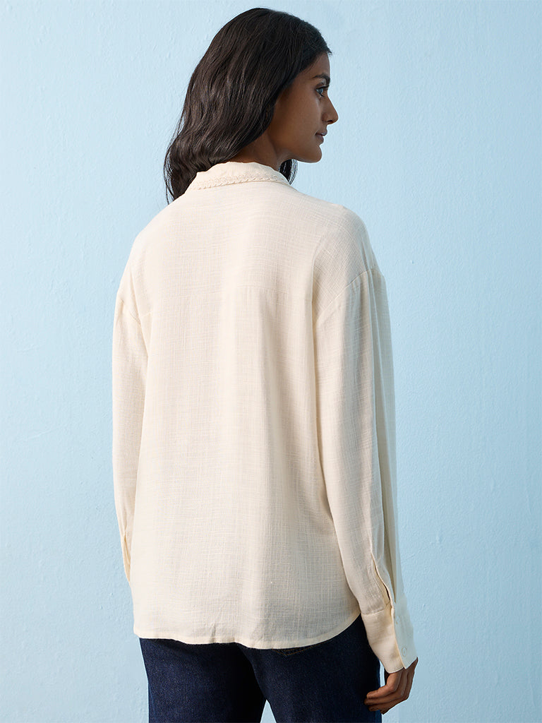 LOV Light Beige Embroidered Cotton-Blend Shirt