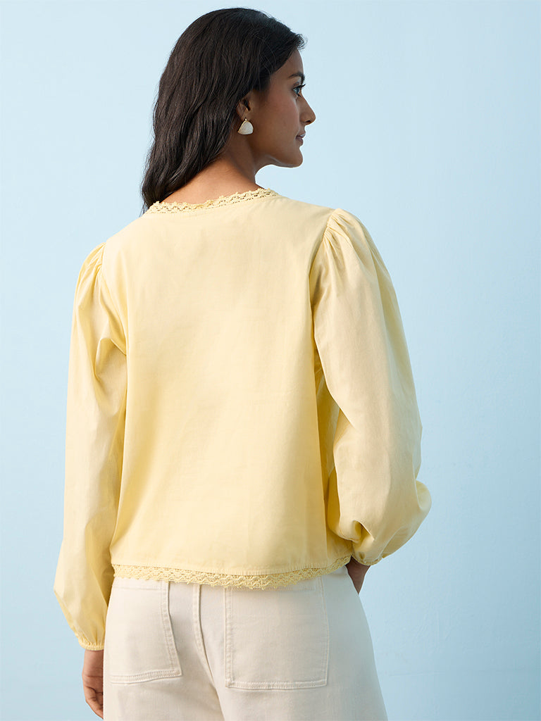LOV Yellow Crochet Detailed Cotton Blouse