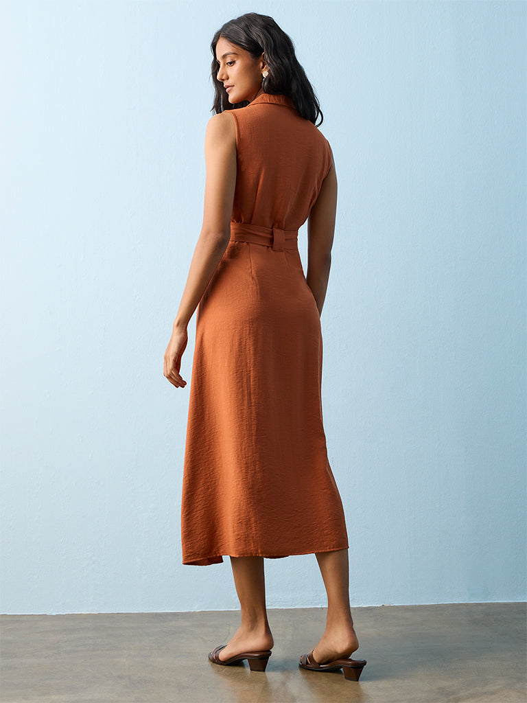 LOV Rust Cotton Shirt Dress with Belt