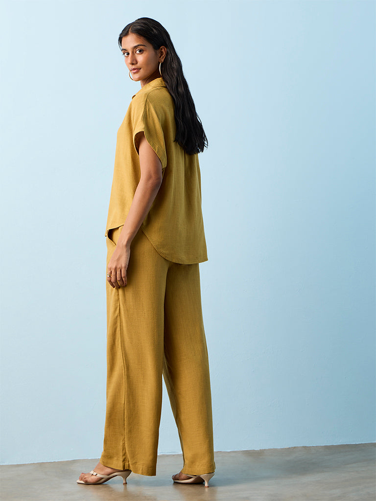 LOV Mustard Solid High-Rise Trousers