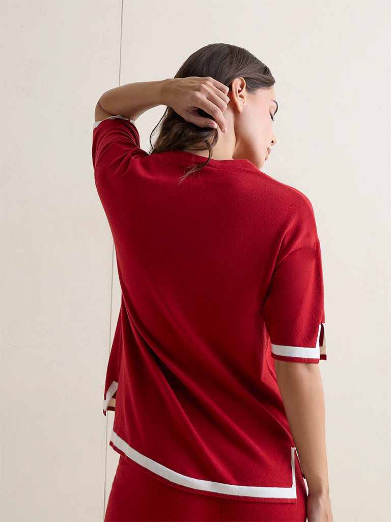 Wunderlove Red Contrast-Detail Top