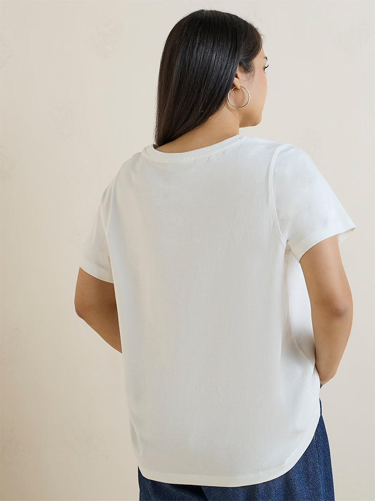 Gia White Botanical Print Cotton T-Shirt