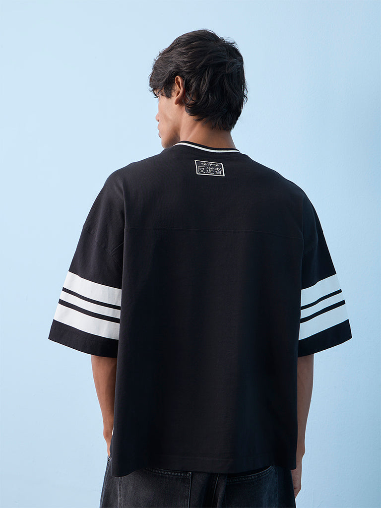 Nuon Black Printed Oversized Cotton T-Shirt
