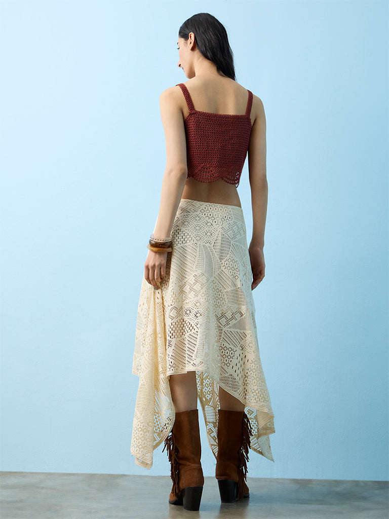 Bombay Paisley Off-White Lace High-Rise Cotton-Blend Skirt