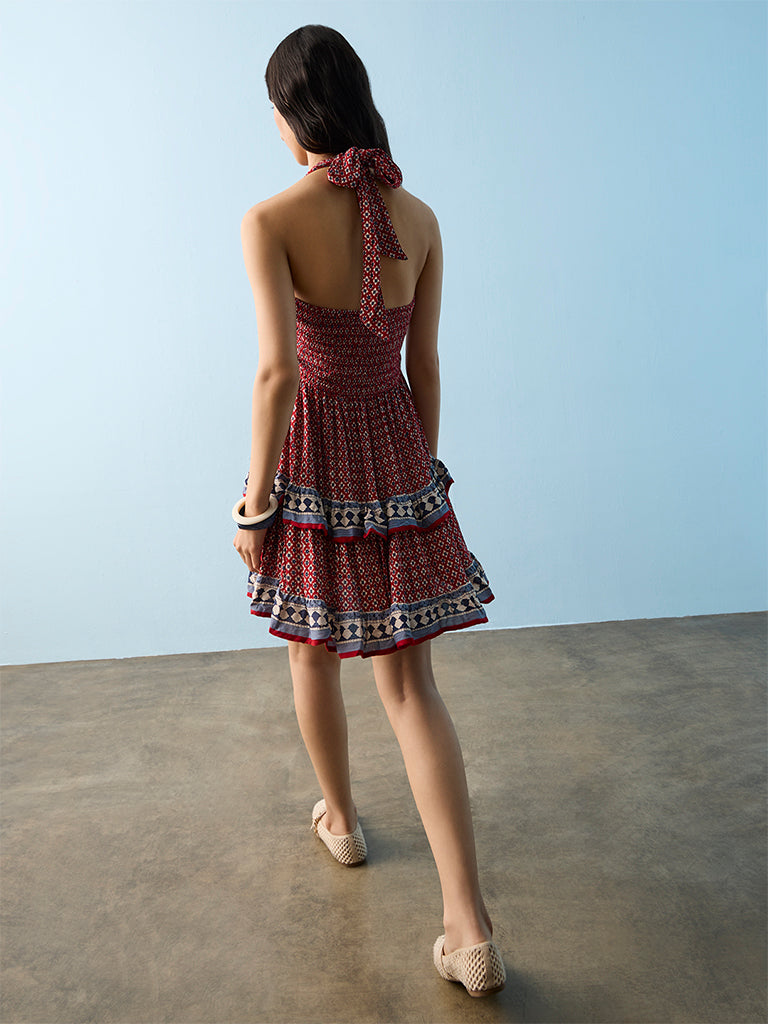 Bombay Paisley Red Printed Tiered Dress