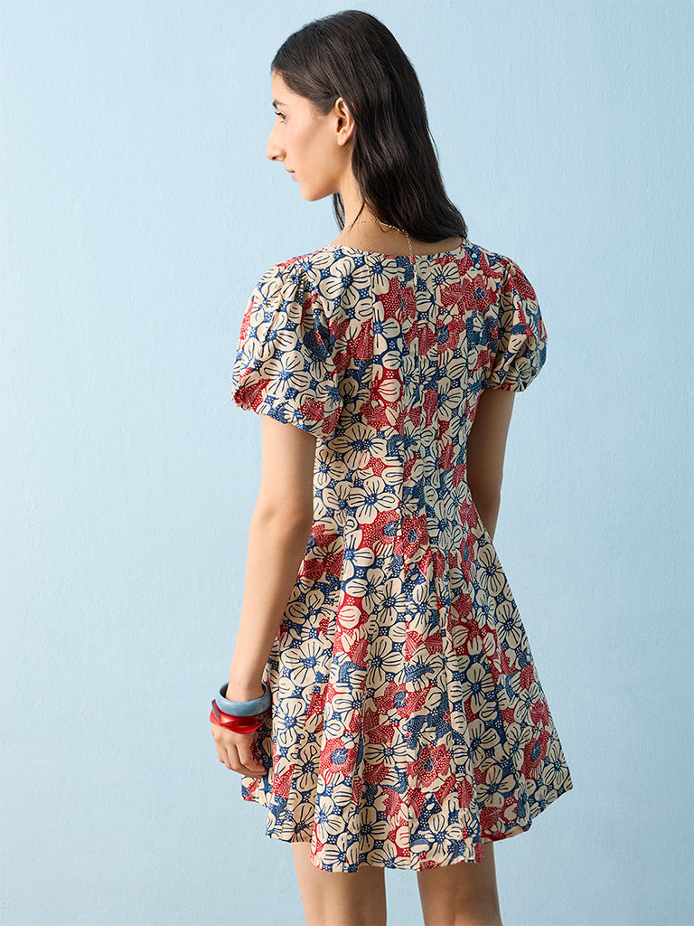 Bombay Paisley Multicolour Floral Cotton A-Line Dress