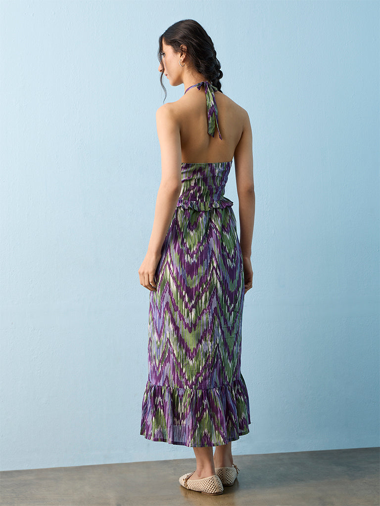Bombay Paisley Purple Printed Cotton A-Line Dress