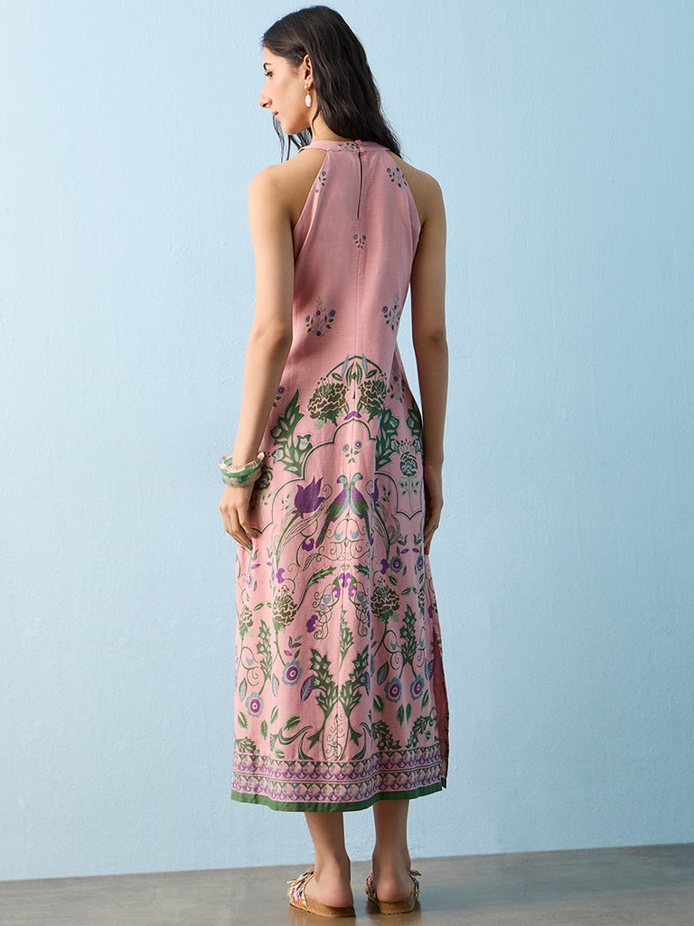 Bombay Paisley Pink Printed Cotton A-Line Dress