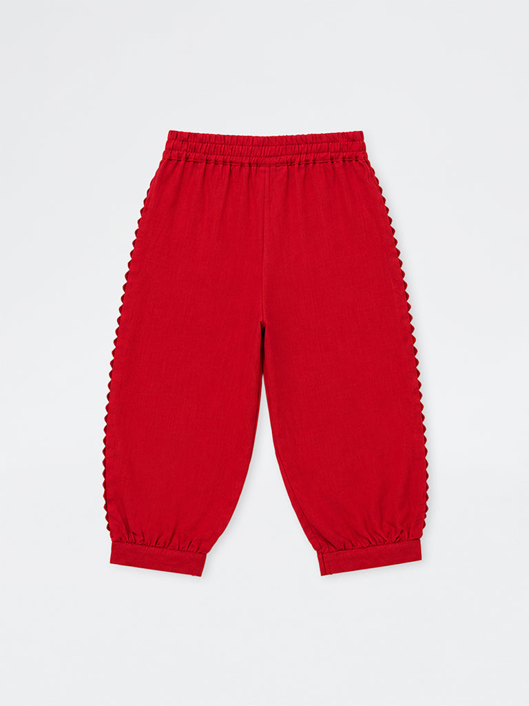 Utsa Kids Girls Red Cotton Ethnic Pants - (2-8 yrs)