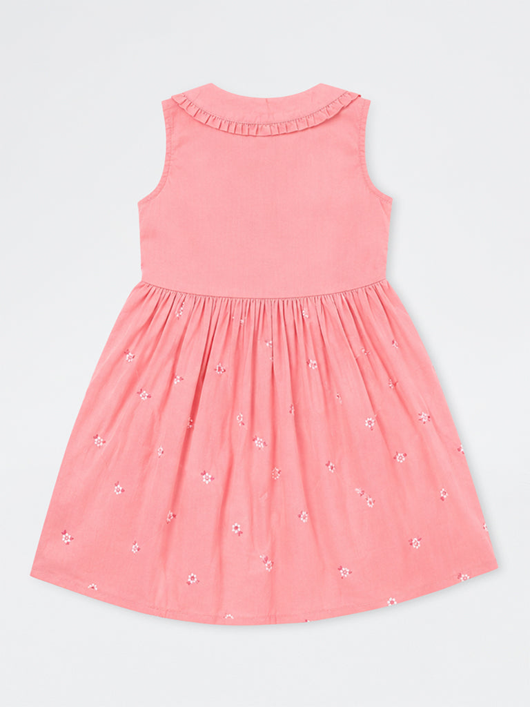 Utsa Kids Girls Pink Floral Embroidered Cotton-Blend A-Line Dress -(8-14 yrs)
