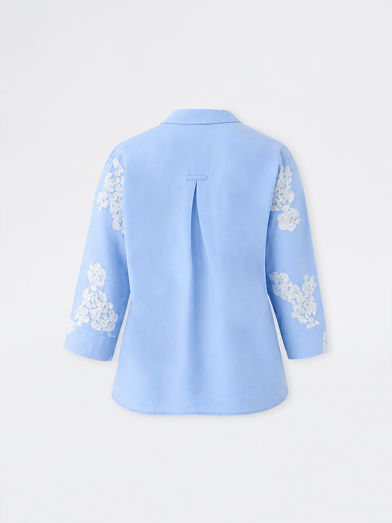 Gia Light Blue Floral Embroidered Shirt
