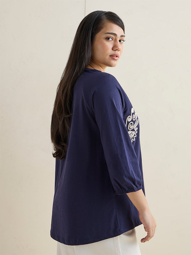 Gia Navy Embroidered Cotton Top