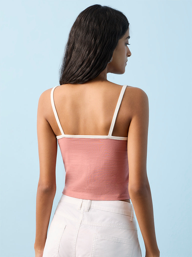 Nuon Dusty Pink Printed Cotton-Blend Top