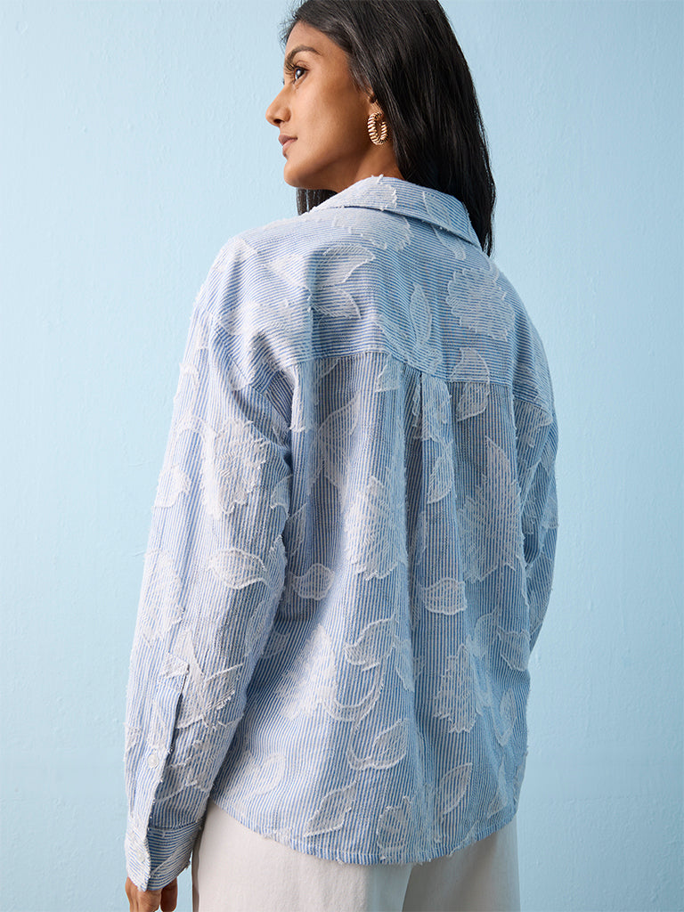 LOV Light Blue Floral Embroidered Blouse
