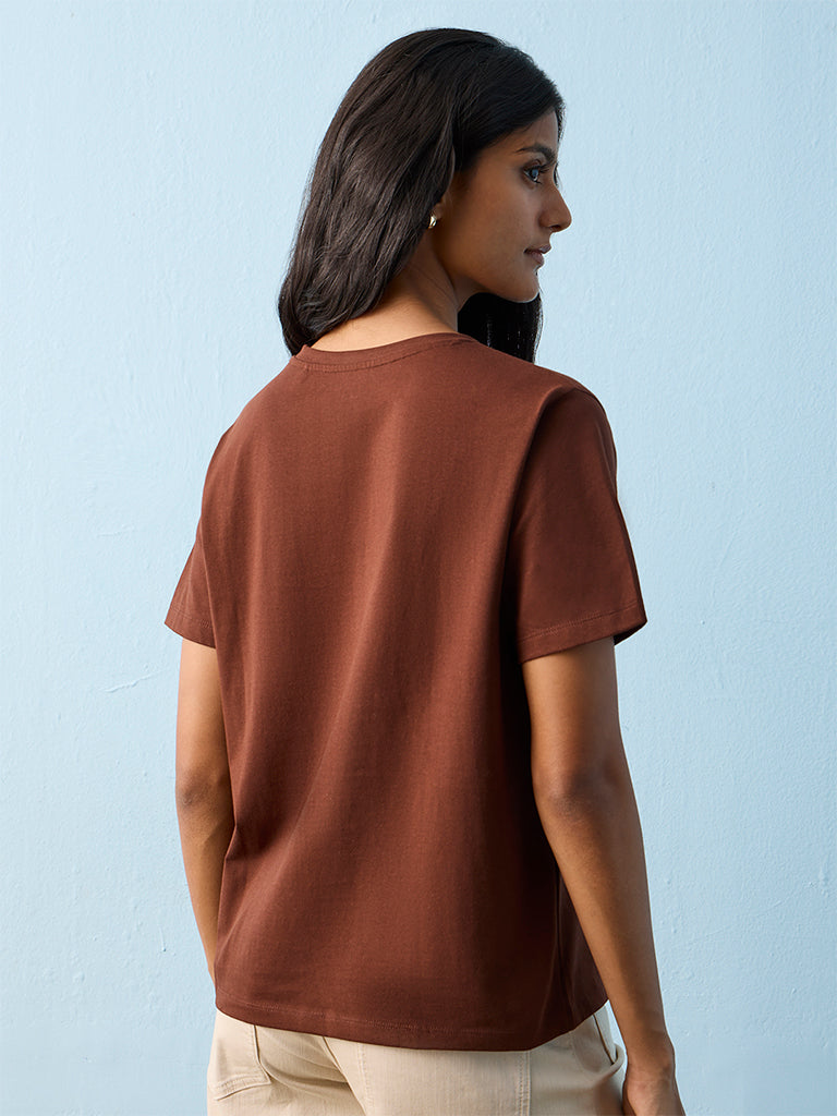 LOV Brown Jungle-Inspired Cotton T-Shirt