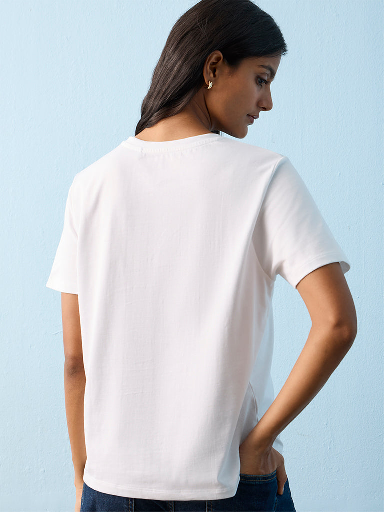 LOV White Nature-Inspired Cotton T-Shirt