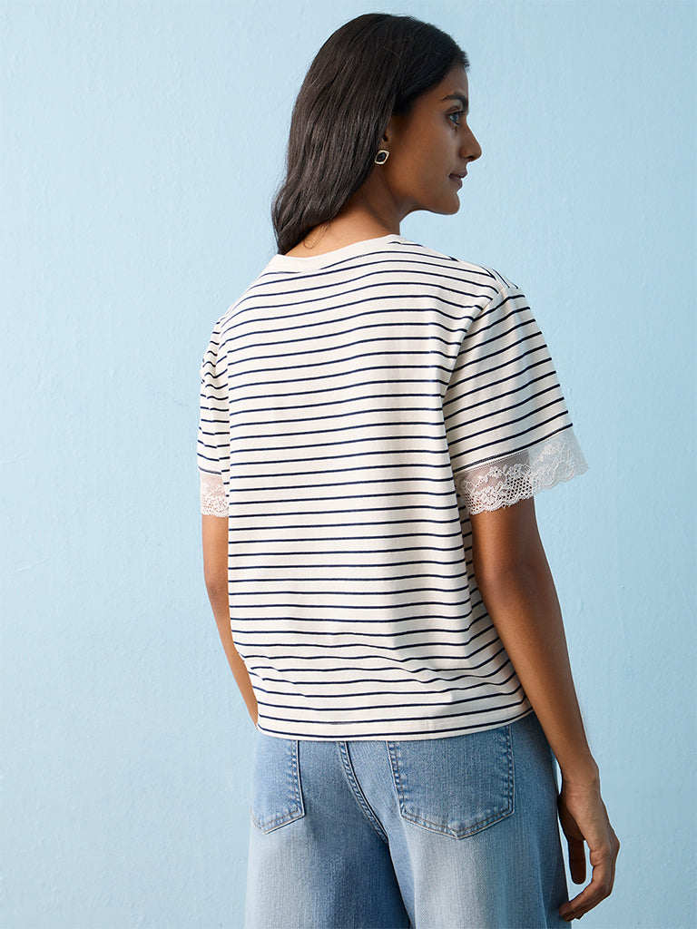 LOV White Striped Cotton-Blend T-Shirt