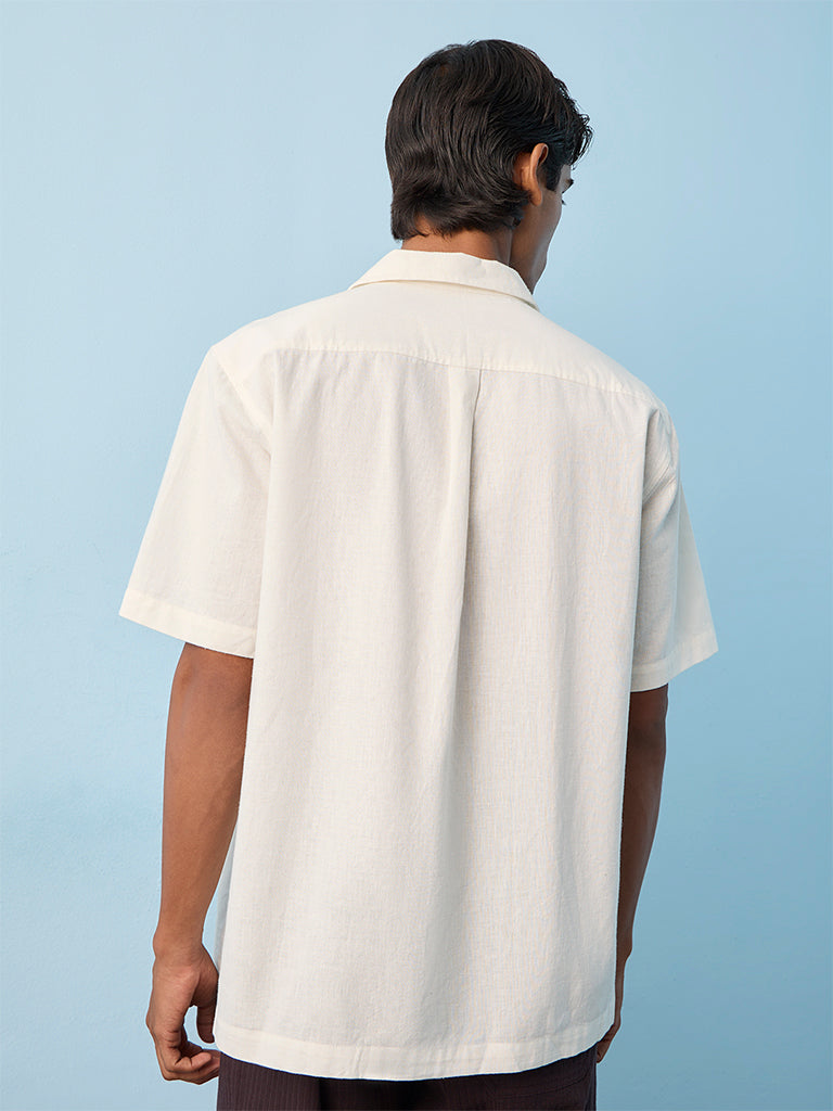 ETA Off-White Floral Embroidered Relaxed-Fit Cotton-Blend Shirt
