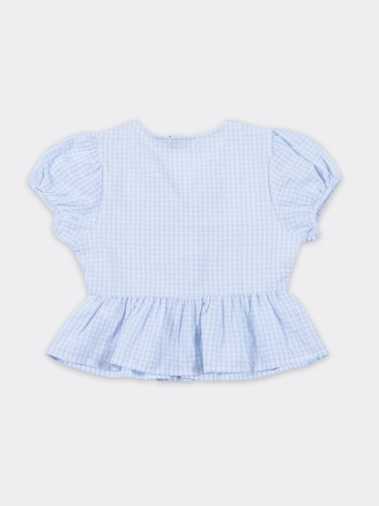 Girls Blue Gingham Check Cotton Top