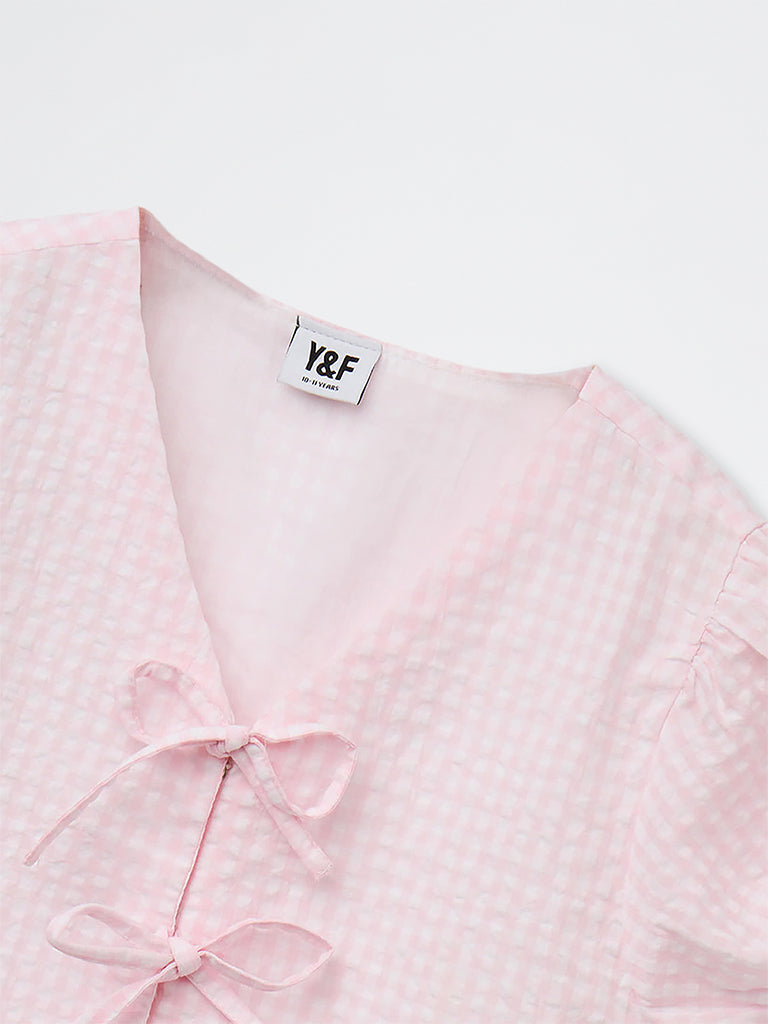 Girls Pink Gingham Checkered Cotton Top