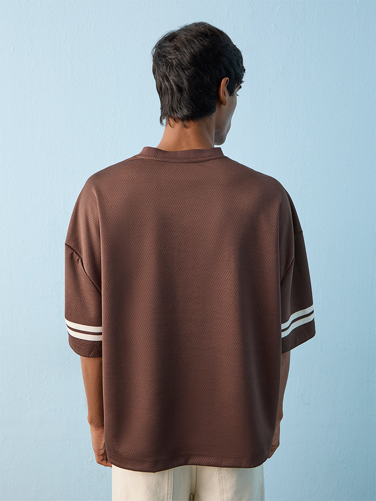Nuon Brown Numerical Printed Oversized T-Shirt