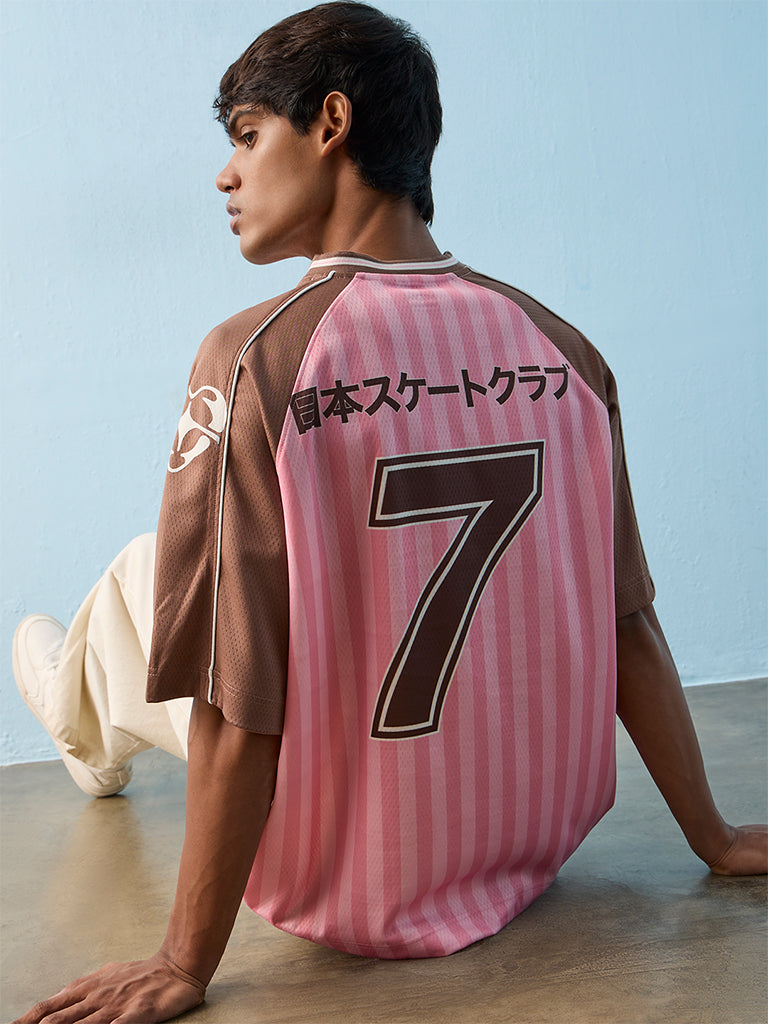 Nuon Pink Text-Printed Oversized Cotton-Blend T-Shirt