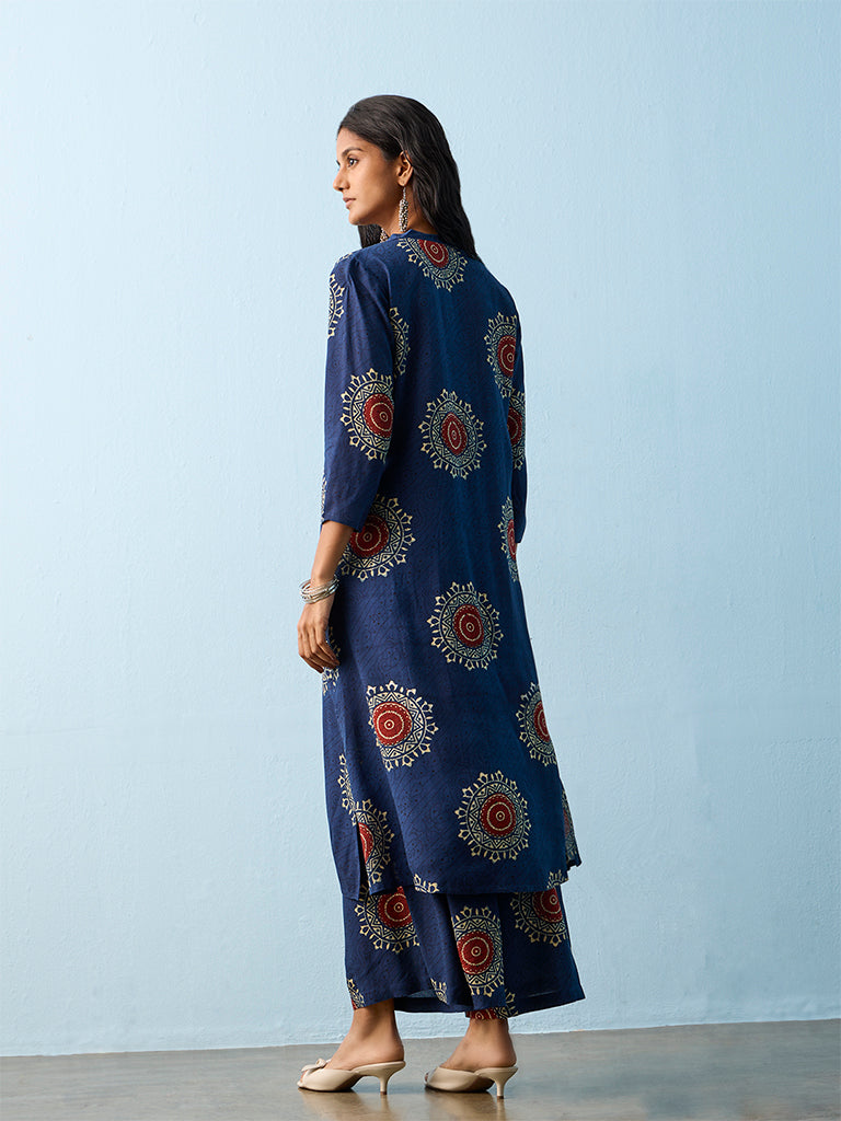 Utsa Indigo Printed A-Line Kurta