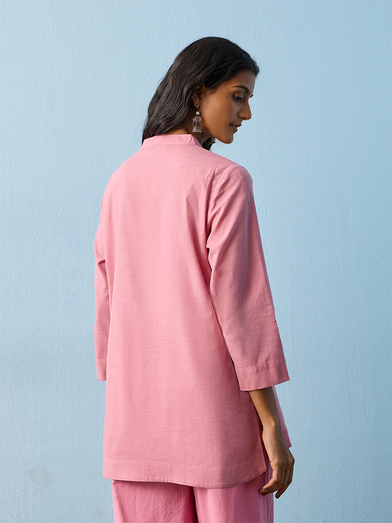 Utsa Pink Floral Embroidered Cotton Tunic