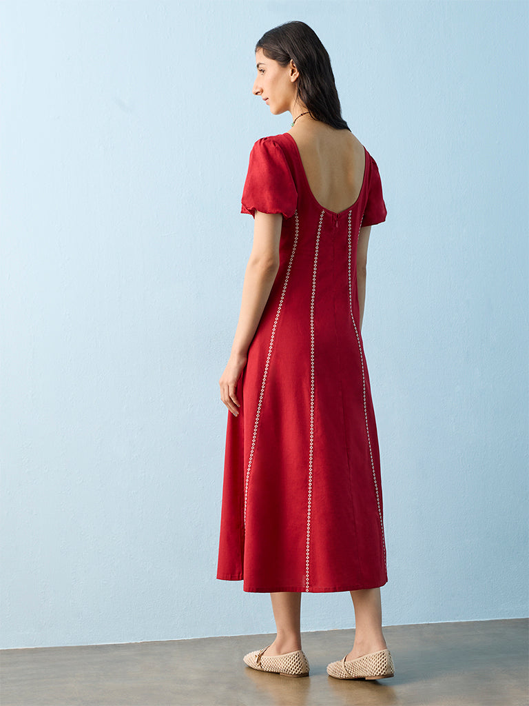 Bombay Paisley Red Printed A-Line Cotton-Blend Dress
