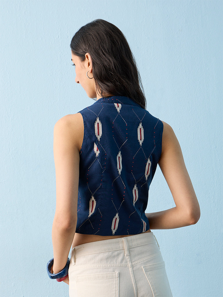 Bombay Paisley Navy Printed Cotton-Blend Top