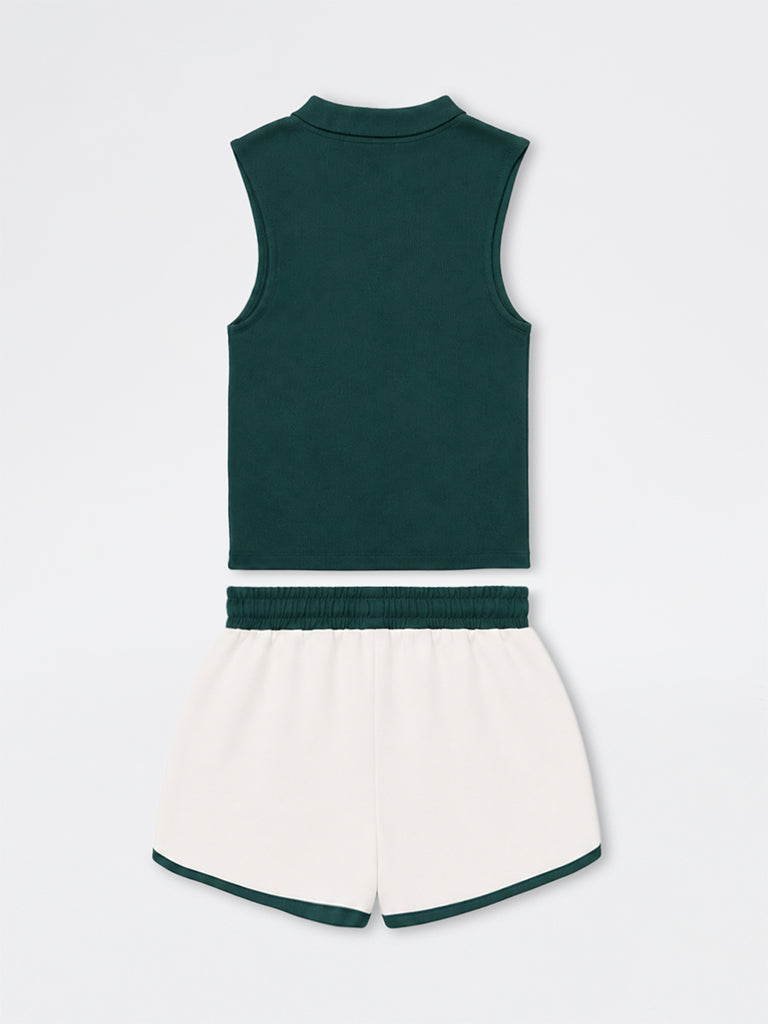 Girls Green Ribbed T-Shirt and Shorts Set