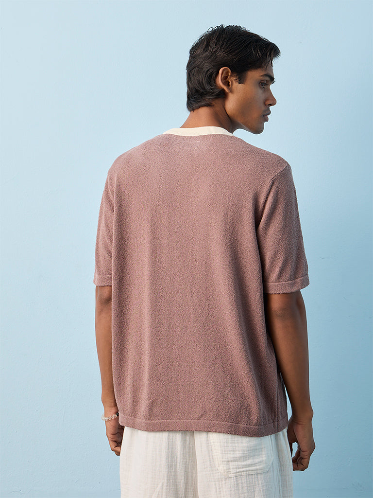 ETA Dusty Pink Textured Relaxed-Fit Cotton-Blend T-Shirt