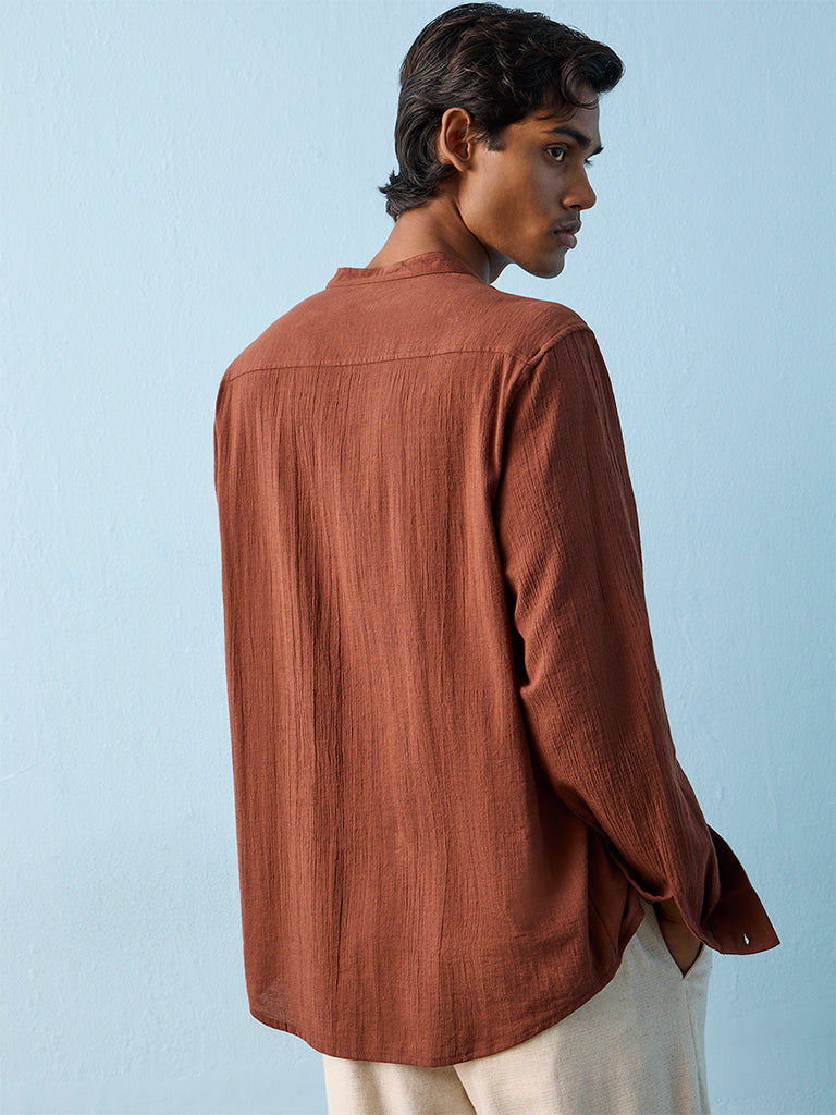 ETA Rust Textured Relaxed-Fit Cotton Shirt