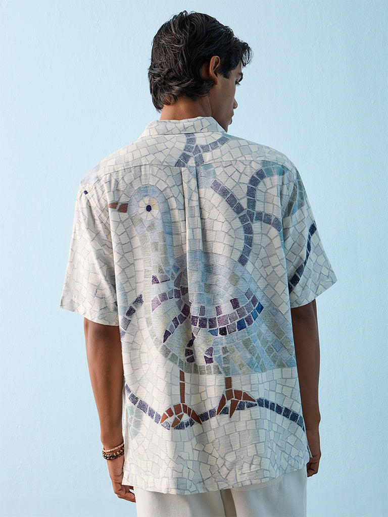 ETA Blue Graphic Printed Relaxed-Fit Shirt