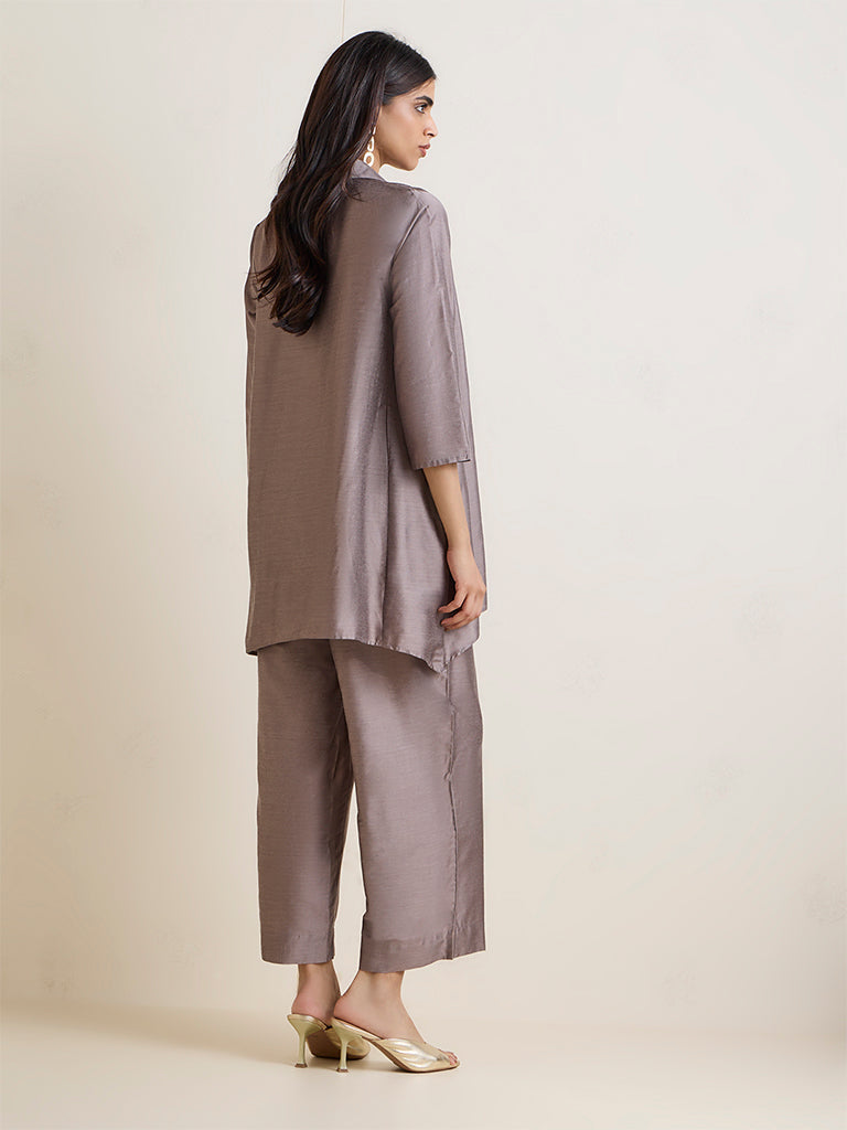 Vark Grey Floral Embroidered Ethnic Set
