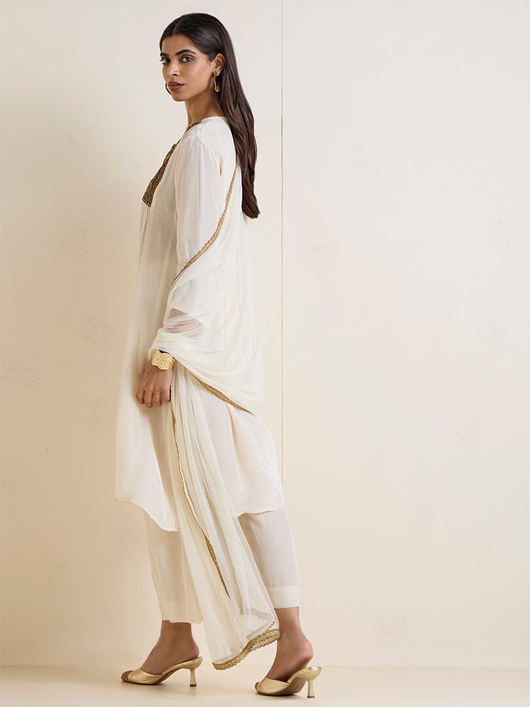 Vark Off-White Embellished Anarkali Ethnic Set