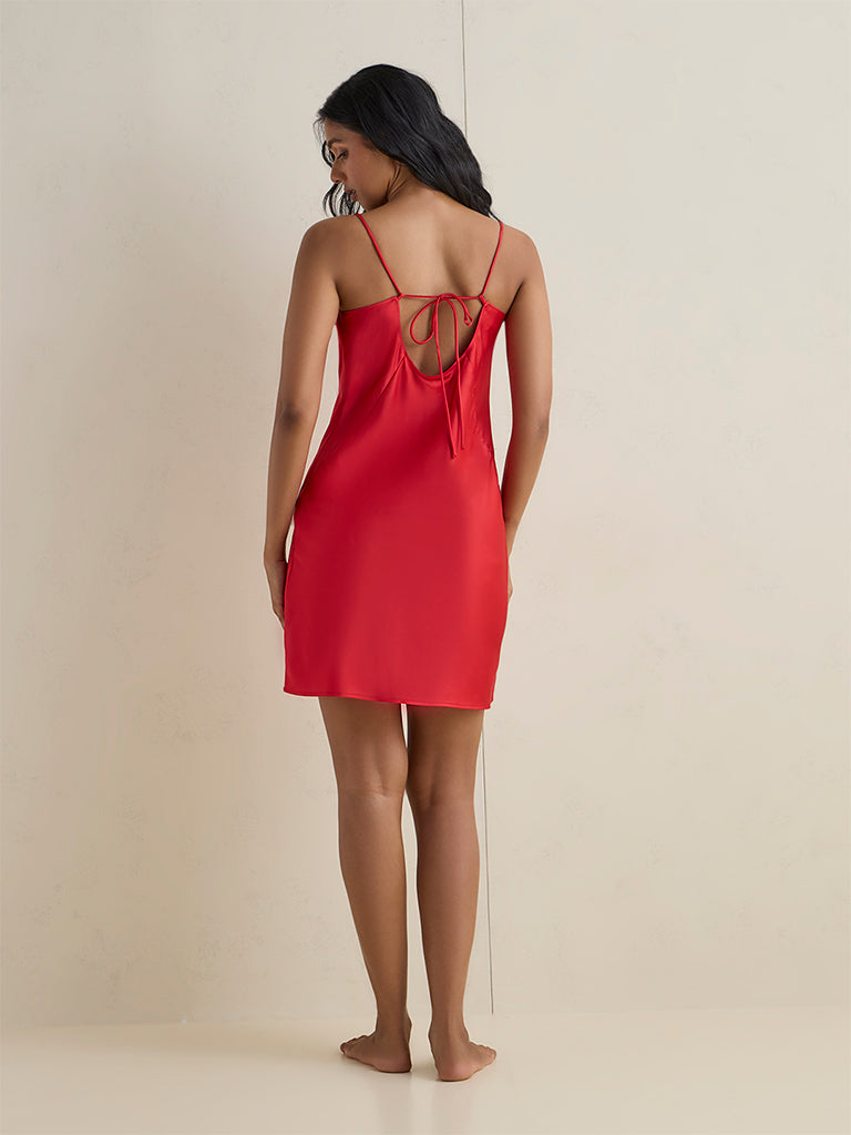 Wunderlove Red Satin Slip Dress