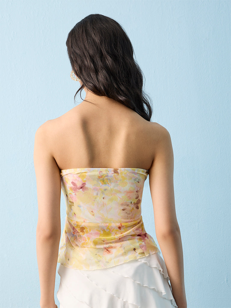 Nuon Yellow Floral Pattern Tube Top