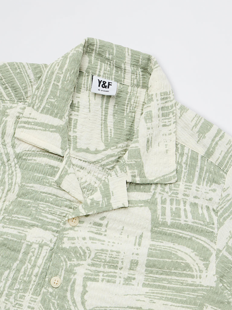 Boys Sage Green Abstract Printed Shirt