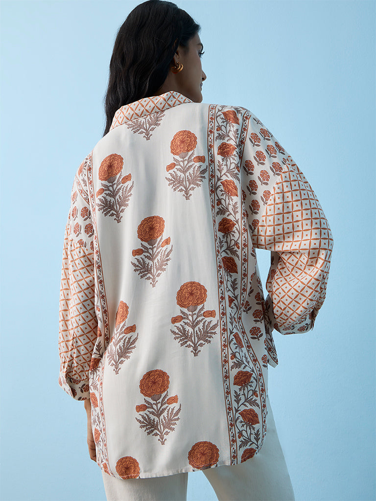 Utsa Off-White Floral Printed Tunic
